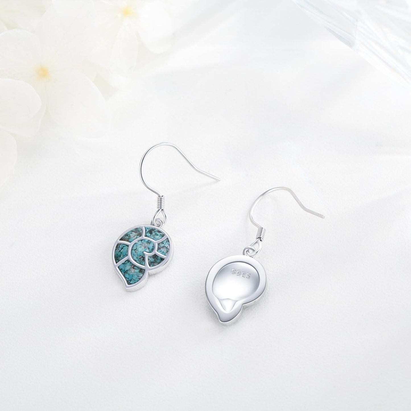 Conch Earrings for Women 925 Sterling Silver Sea Shell Dangle Drop Earrings Turquoise Ocean Earrings Beach Themed Jewelry Ocean Gifts for Friends