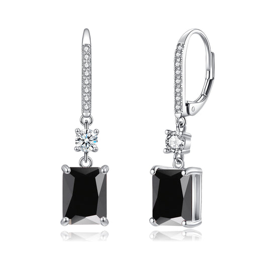 CiNily Leverback Earrings for Women Rectangular-cut Drop Dangle Earrings Hypoallergenic, 14K White Gold Plated Black Cubic Zircon Earrings Diamond Dangle Earrings Jewelry for Sensitive Ear