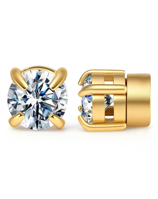 WORFAJEW 6MM Moissanite Magnetic Earrings Men Women Fake Earrings Studs for Non-pierced Ear 14K Yellow Gold Plated Stainless Steel Diamond Earring Hypoallergenic Moissanite Jewelry Gift