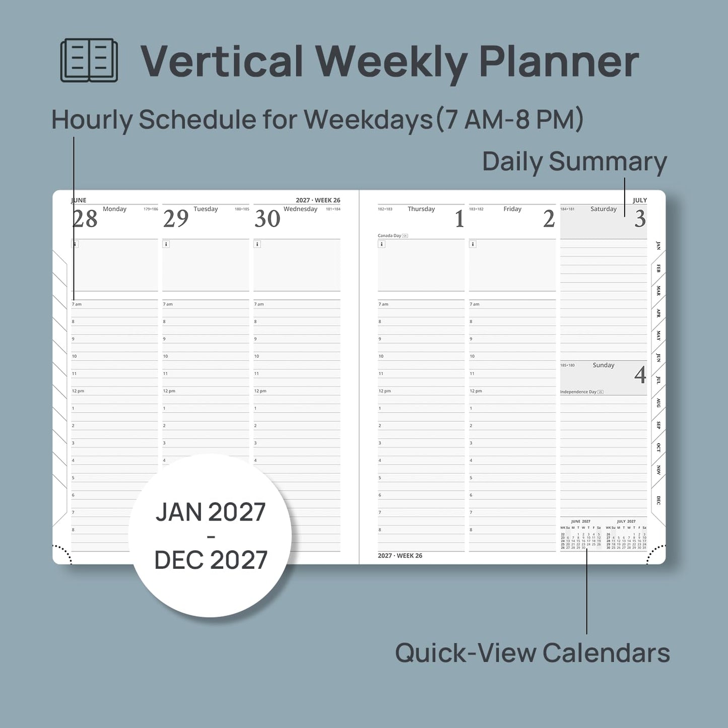 POPRUN 2027 Planner, Large-8.5" x 10.5", 2027 Weekly Calendar Planner (Jan 2027-Dec 2027) with Hourly Time Slots, Weekly Monthly Appointment Book for School & Work, Leather Softcover - Burgundy