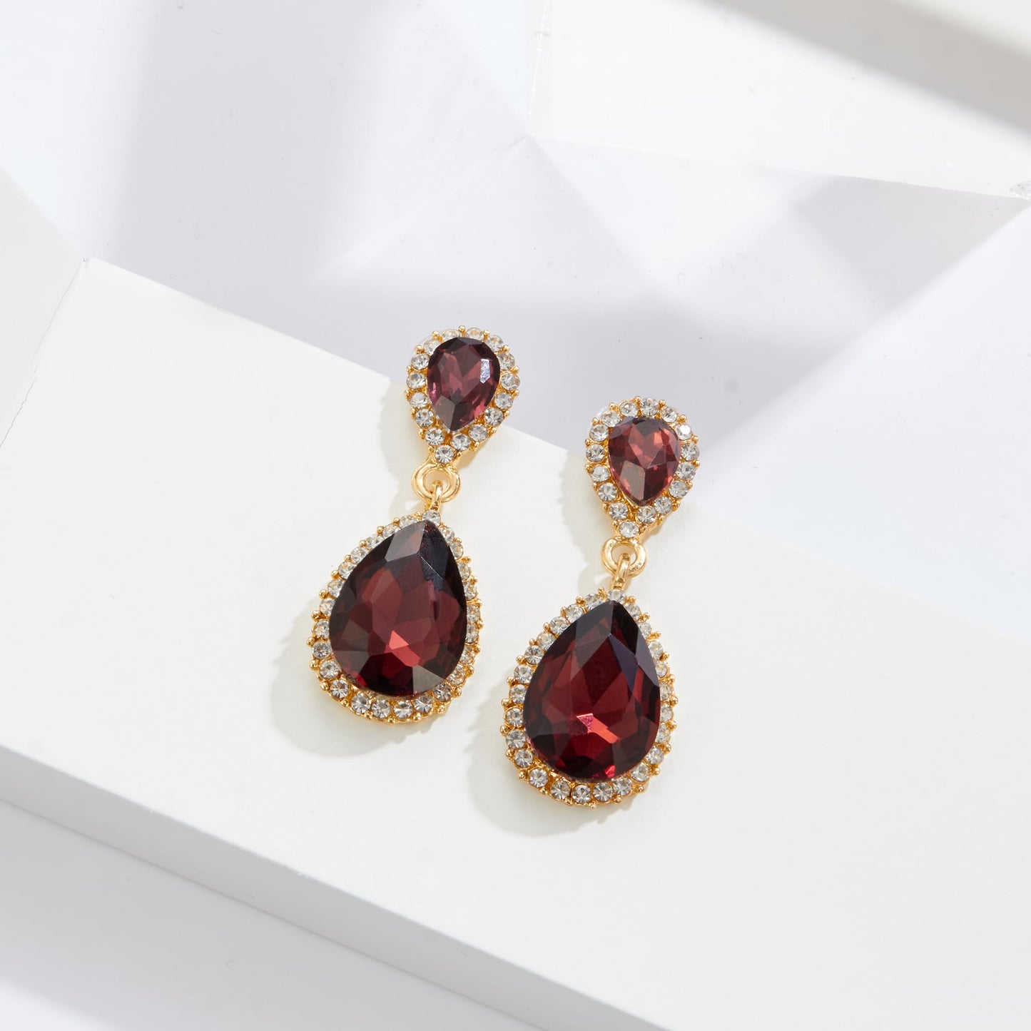 EVER FAITH Women's Austrian Crystal Wedding Tear Drop Dangle Earrings Purple Gold-Plated-Base