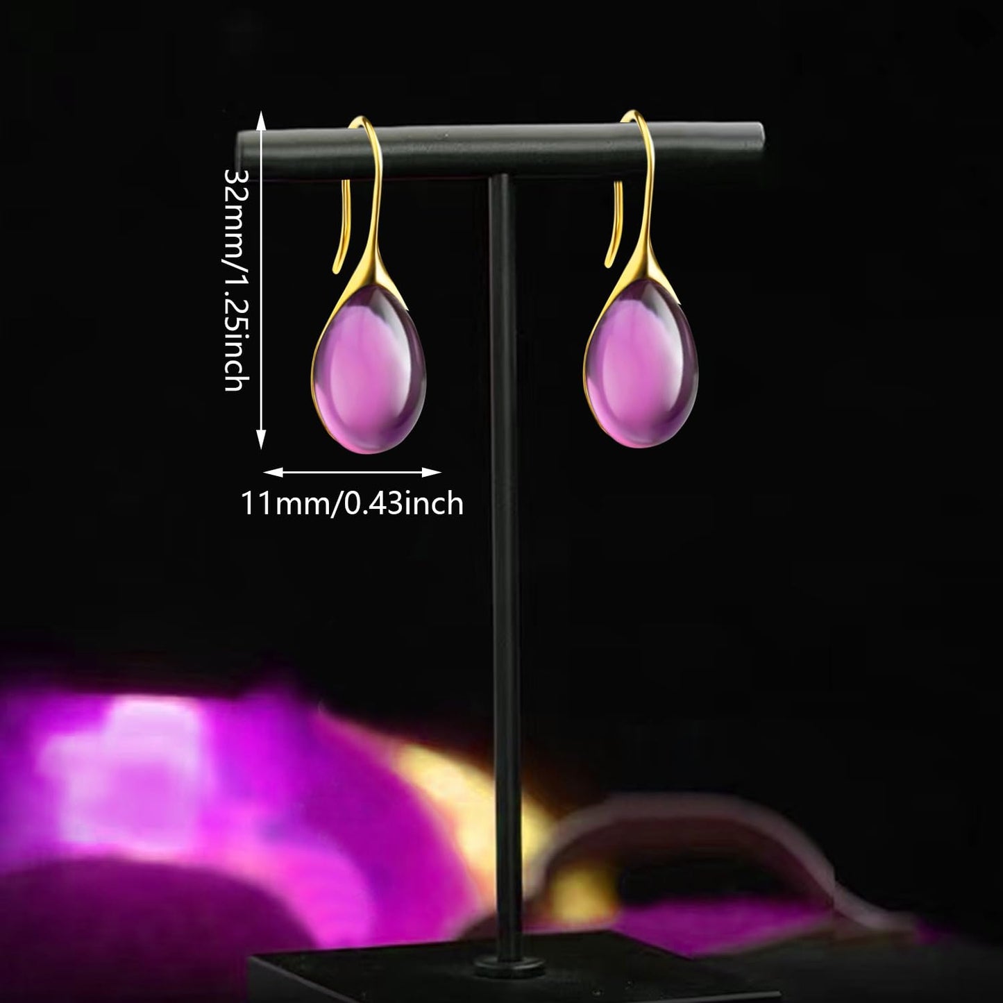 JIMARIN Lightweight Vintage Sparkly Crystal Rhinestone Teardrop Dangle Drop Earrings Bohemian14K Gold Geometry Hook Earring for Women (Gold Purple)