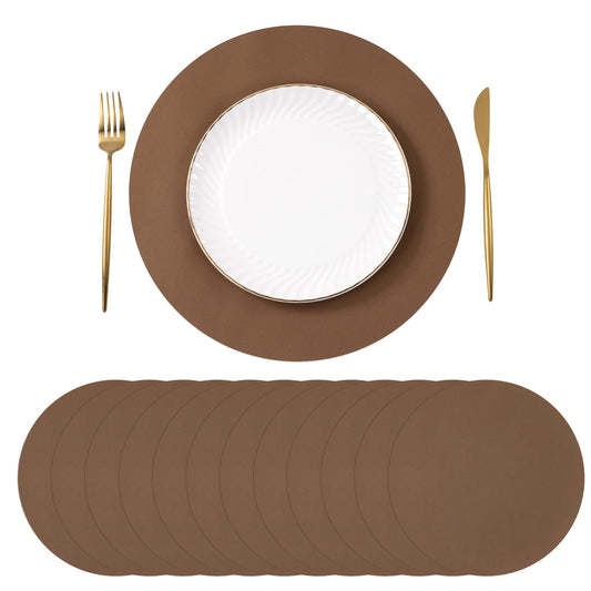 SHACOS 100 pcs Round Paper Placemats Disposable 13 inch Colored Paper Decorative Place Mats for Wedding Birthday Party Bridal Baby Shower Events Table Decoration, Brown