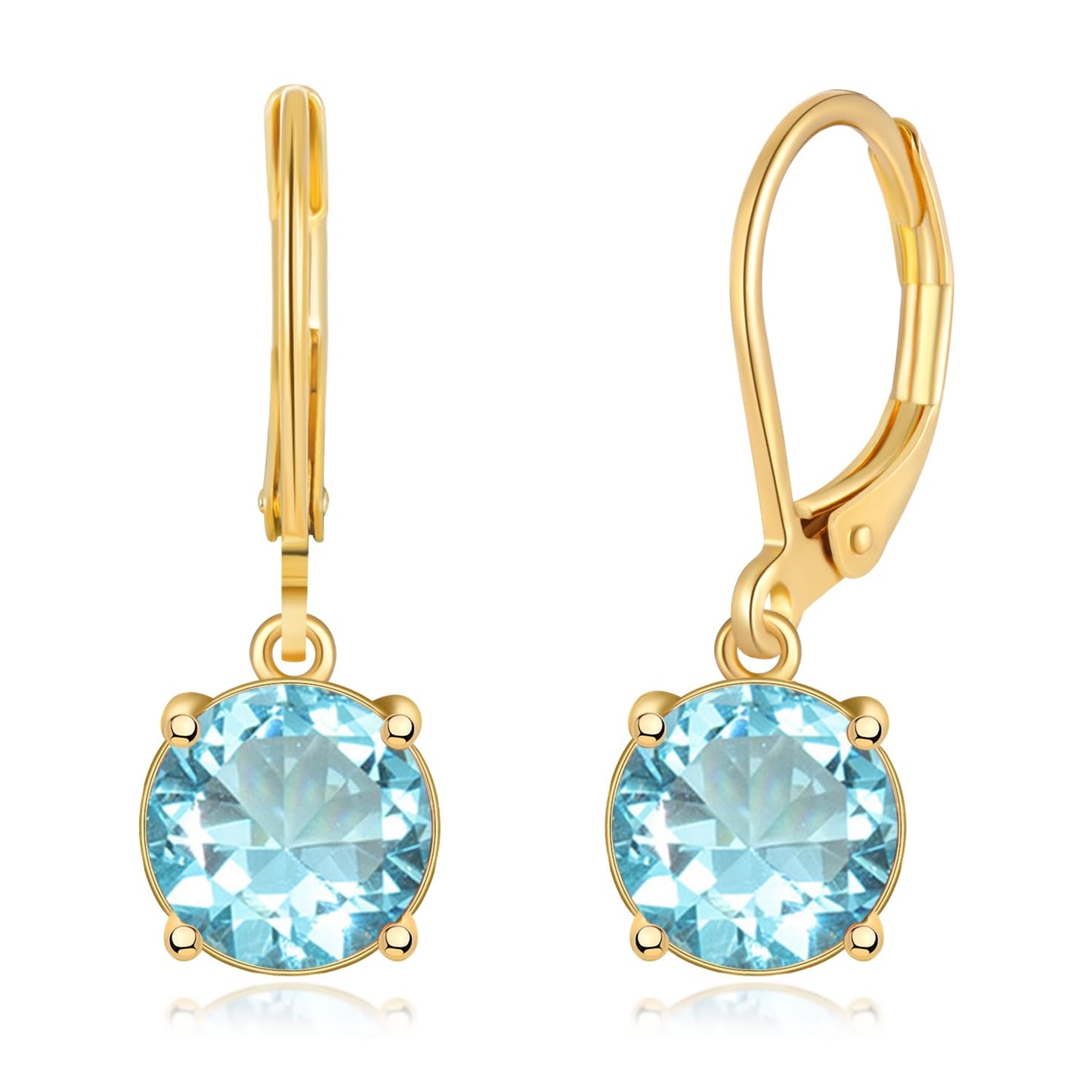 CiNily Gold Leverback Dangle Earrings 14K Gold Plated Light Blue Crystal Drop Earrings Summer Jewelry for Women 8 mm