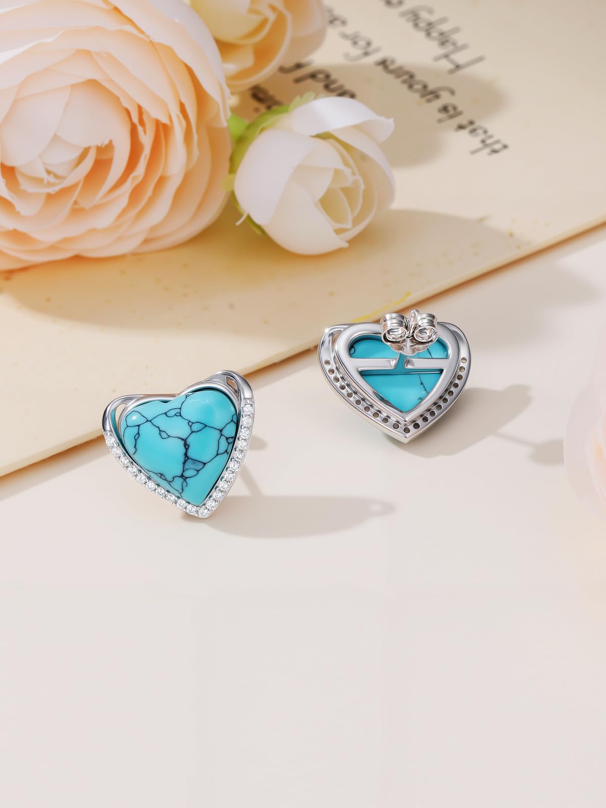 WINNICACA Heart Stud Earrings for Women Turquoise Earrings 925 Sterling Silver Jewelry Hypoallergenic Gift for Sensitive Ears Birthday Mothers Day Gifts for Women Mom Wife
