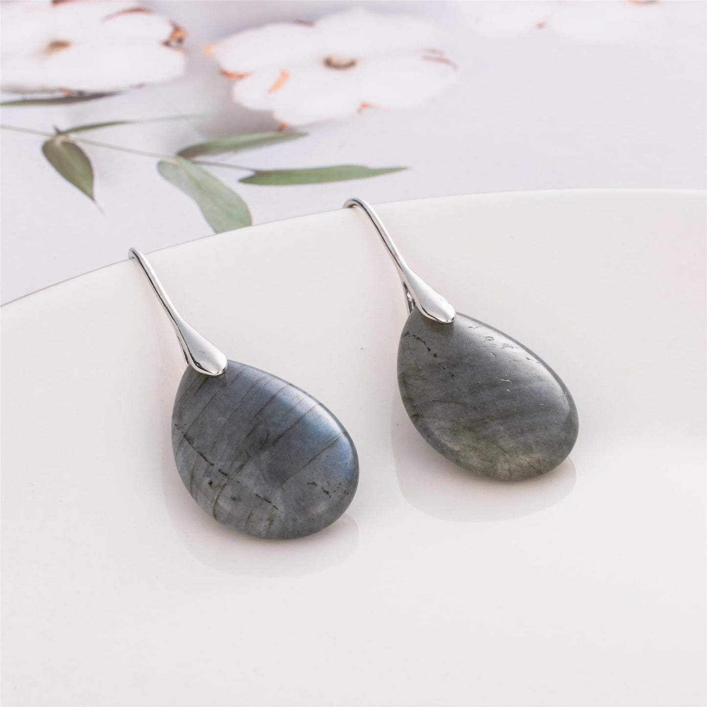 SELOVO Agate Teardrop Stone Grey Drop Earrings Fishhook Dangle Earrings for Women