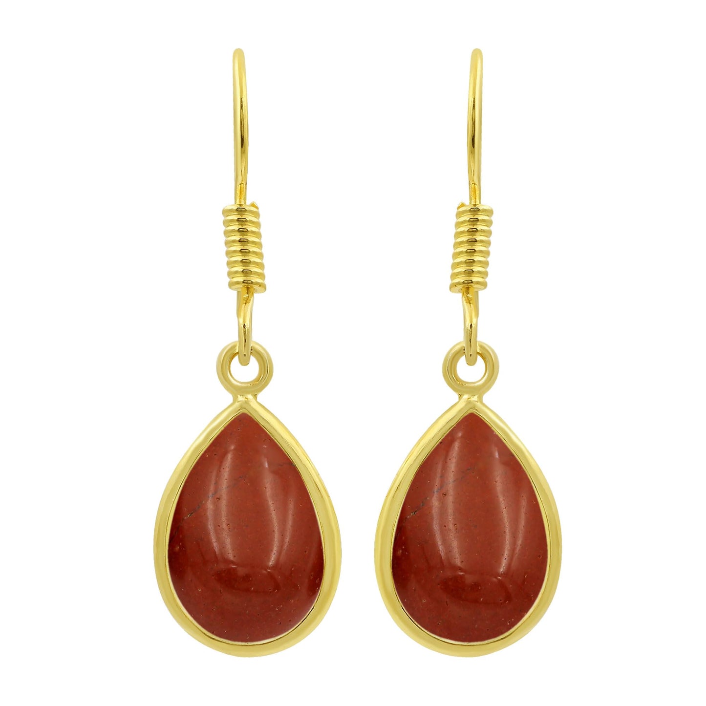 Natural Red Jasper 14K Yellow Gold Plated Dangle Earrings for Women - Red Gemstone Vintage Style Handmade Jewelry Statement Earrings - Gift for Her Mom Wife Sister