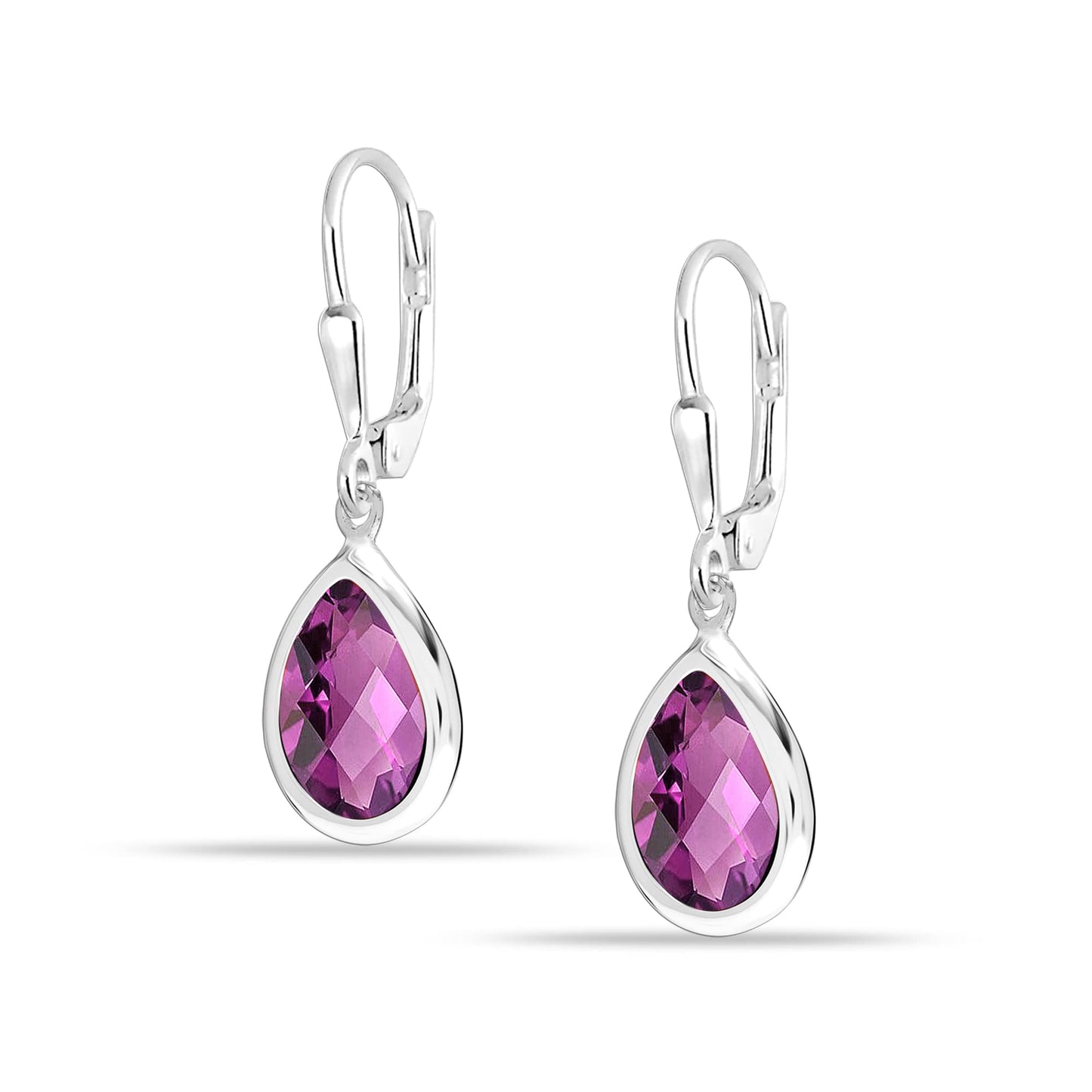 LeCalla 925 Sterling Silver Teardrop Leverback Earrings for Women | Pear Shaped Amethyst Gemstone Dangle Earrings 32MM
