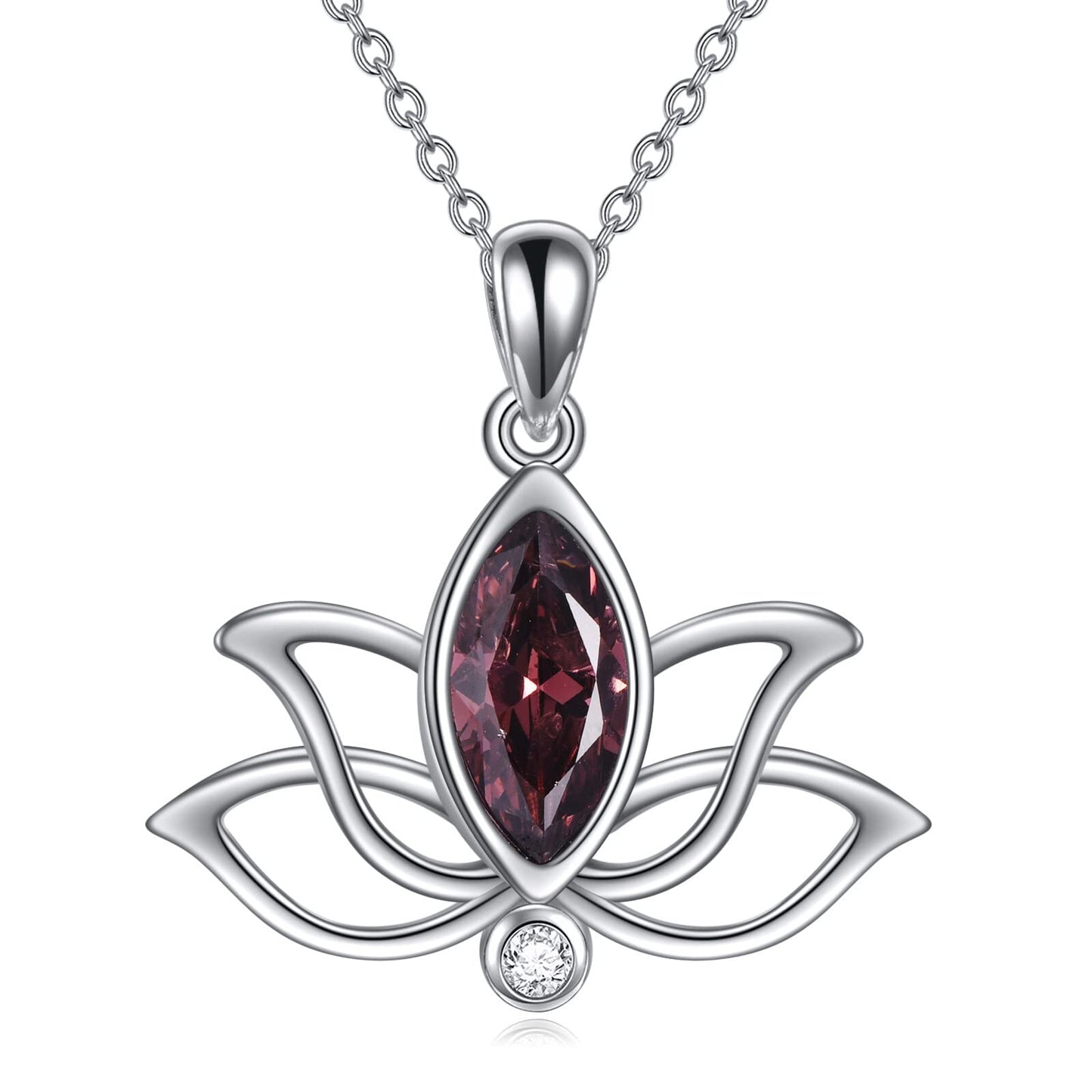 YFN Lotus Necklace Sterling Silver October Birthstone Pendant Created Pink Tourmaline Jewelry Gifts for Women (Oct)