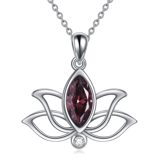 YFN Lotus Necklace Sterling Silver October Birthstone Pendant Created Pink Tourmaline Jewelry Gifts for Women (Oct)