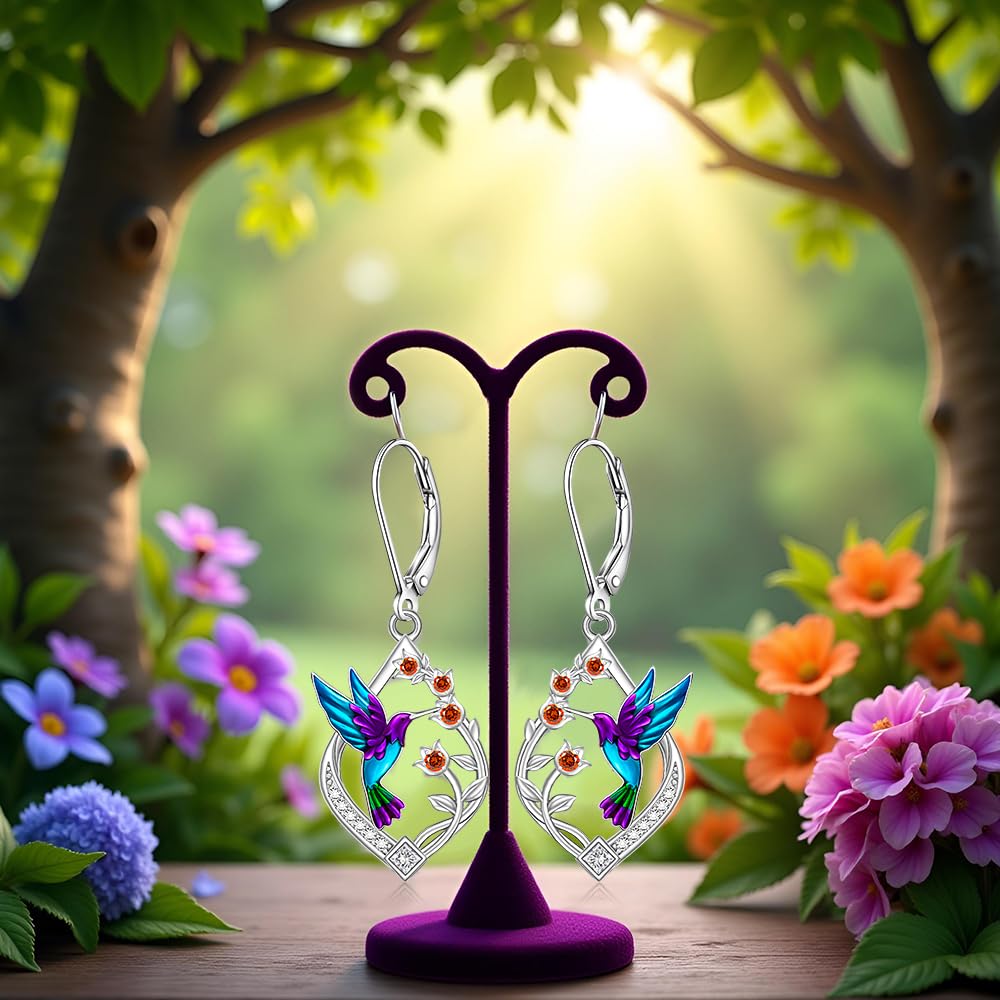 Hummingbird Earrings for Women Sterling Silver Hummingbird Jewelry Gifts for Women Unique Charm Flower Earrings