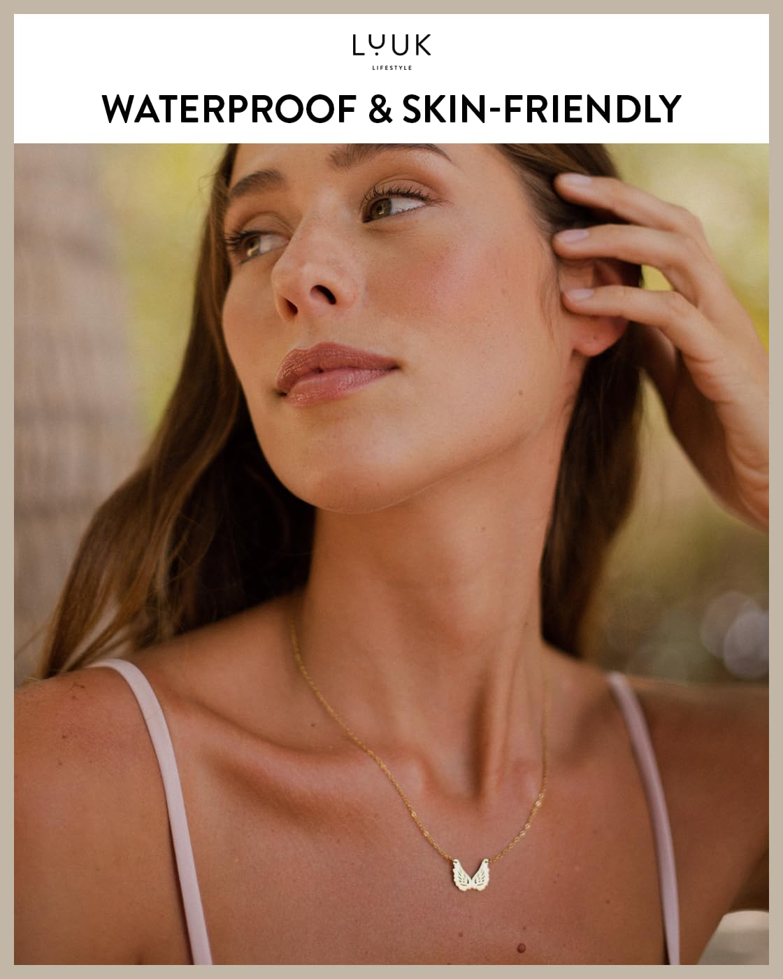 LUUK LIFESTYLE Sympathy Gift Angel Wings gold plated pendant necklace, HAPINESS Card, 19in adjustable chain, waterproof, tarnish-free, sturdy dainty simple sleek minimalist, condolences bereavement