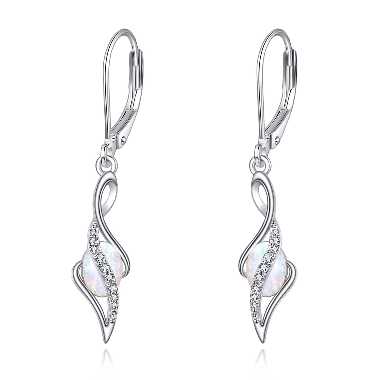 VONALA White Opal Dangle Earrings 925 Sterling Silver October Birthstone Teardrop Drop Dangling Leverback Earrings Christmas Jewelry Gift for Women