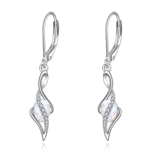 VONALA White Opal Dangle Earrings 925 Sterling Silver October Birthstone Teardrop Drop Dangling Leverback Earrings Christmas Jewelry Gift for Women