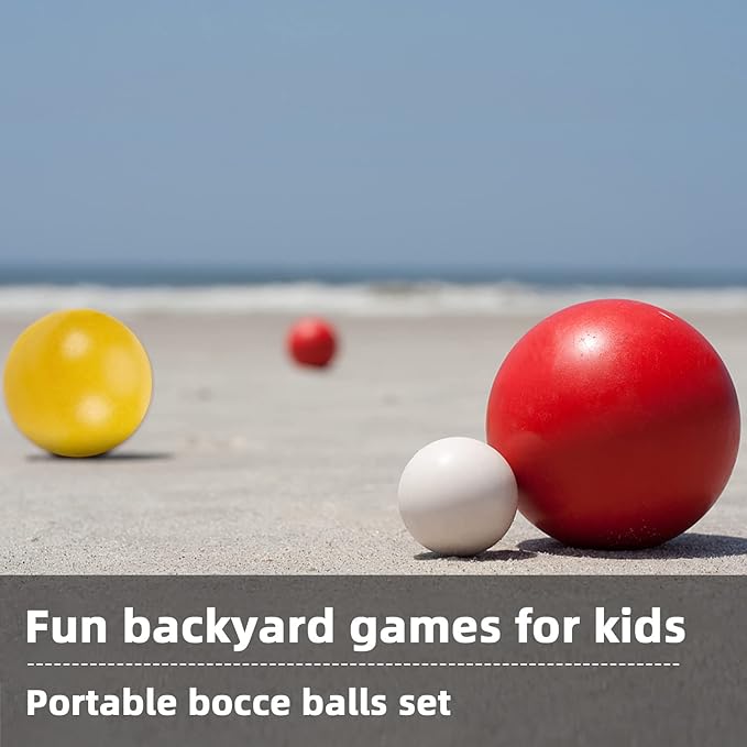 Pointyard 84mm Bocce Ball Set, Outdoor Games for Adults and Family, Backyard Ball Set with 8 PE Bocce Balls & 1 Pallino & Carry Bag & Measuring Tape for Teens Beginners