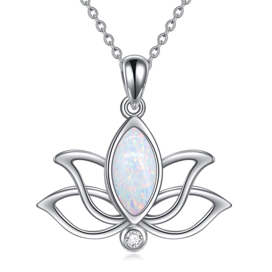 YFN Lotus Flower Necklace Sterling Silver White Opal Lotus Pendant Lotus Jewelry Gifts for Women