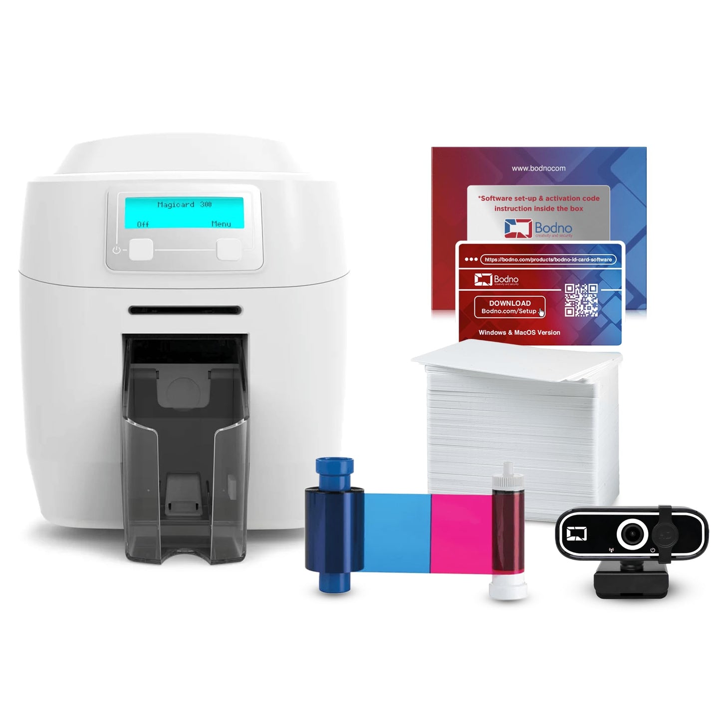Bodno Magicard 300 Dual Sided ID Card Printer & Complete Supplies Package ID Software - Bronze Edition