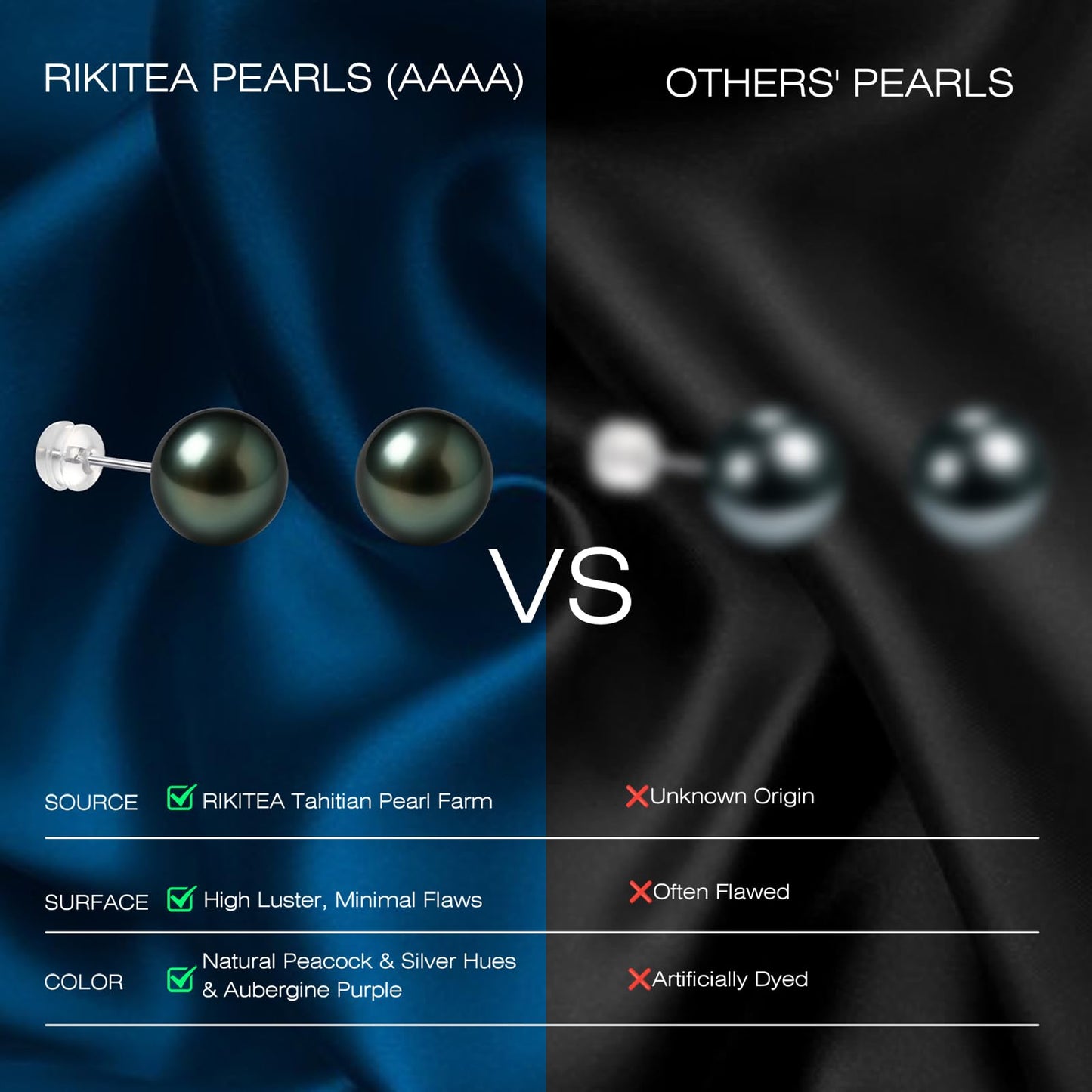 18K Solid White Gold Genuine Tahitian Black Pearl Stud Earrings for Women, AAAA 8-9mm Seawater Pearls - Christmas Gift for Wife Mom Daughter Grandma, Women Jewelry for Wedding Anniversary Birthday