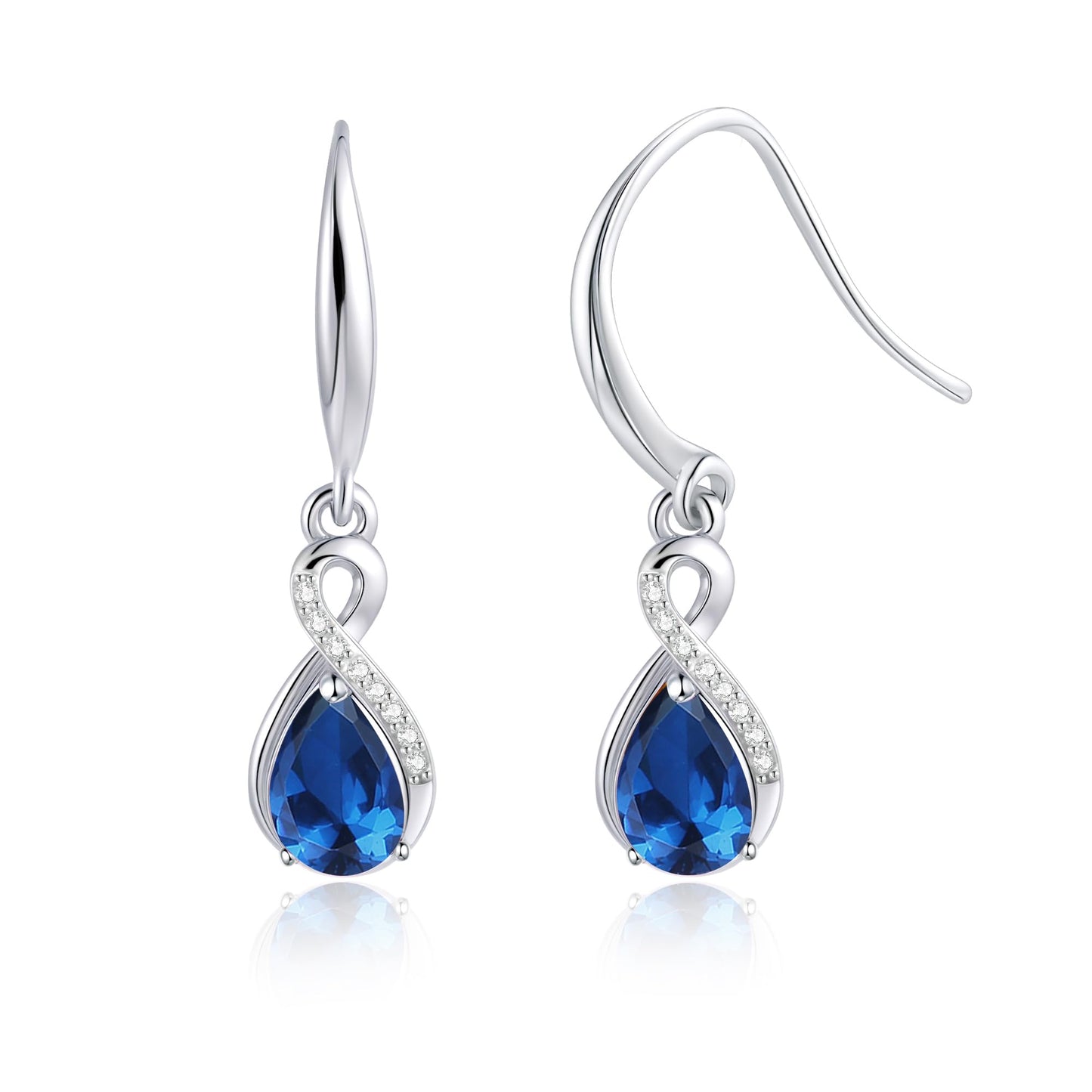 Infinity Birthstone Earrings 18K White Gold Plated 925 Sterling Silver Teardrop Infinity Drop Dangle Earrings September Birthstone Jewelry Birthday Gifts for Women Her Mother Wife