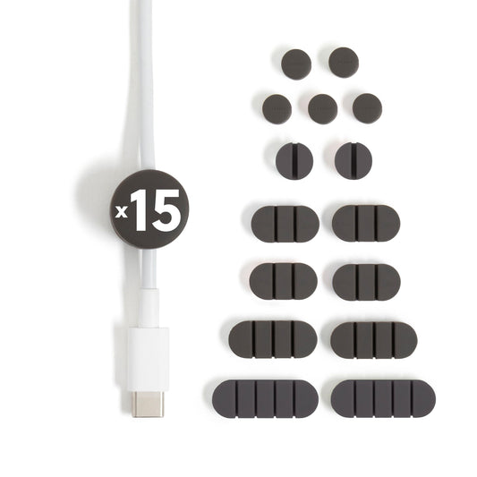 U Brands Black Silicone Cable Organizer Clips 15 Pack, Cord Management Clips in Assorted Colors, Adhesive Cable Holders for Desk, Office, and Travel Organization