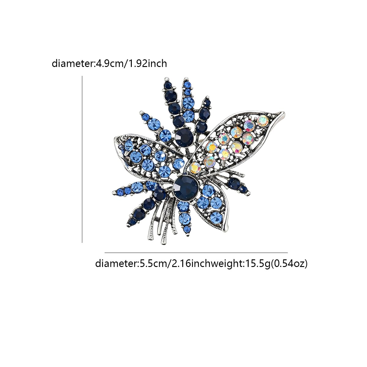 Rhinestone Sunflower Brooch Pin for Women Red Black Purple Large Flower Broochs Snowflake Brooch Marquise Wreath Brooches Jewelry (Blue brooch E)