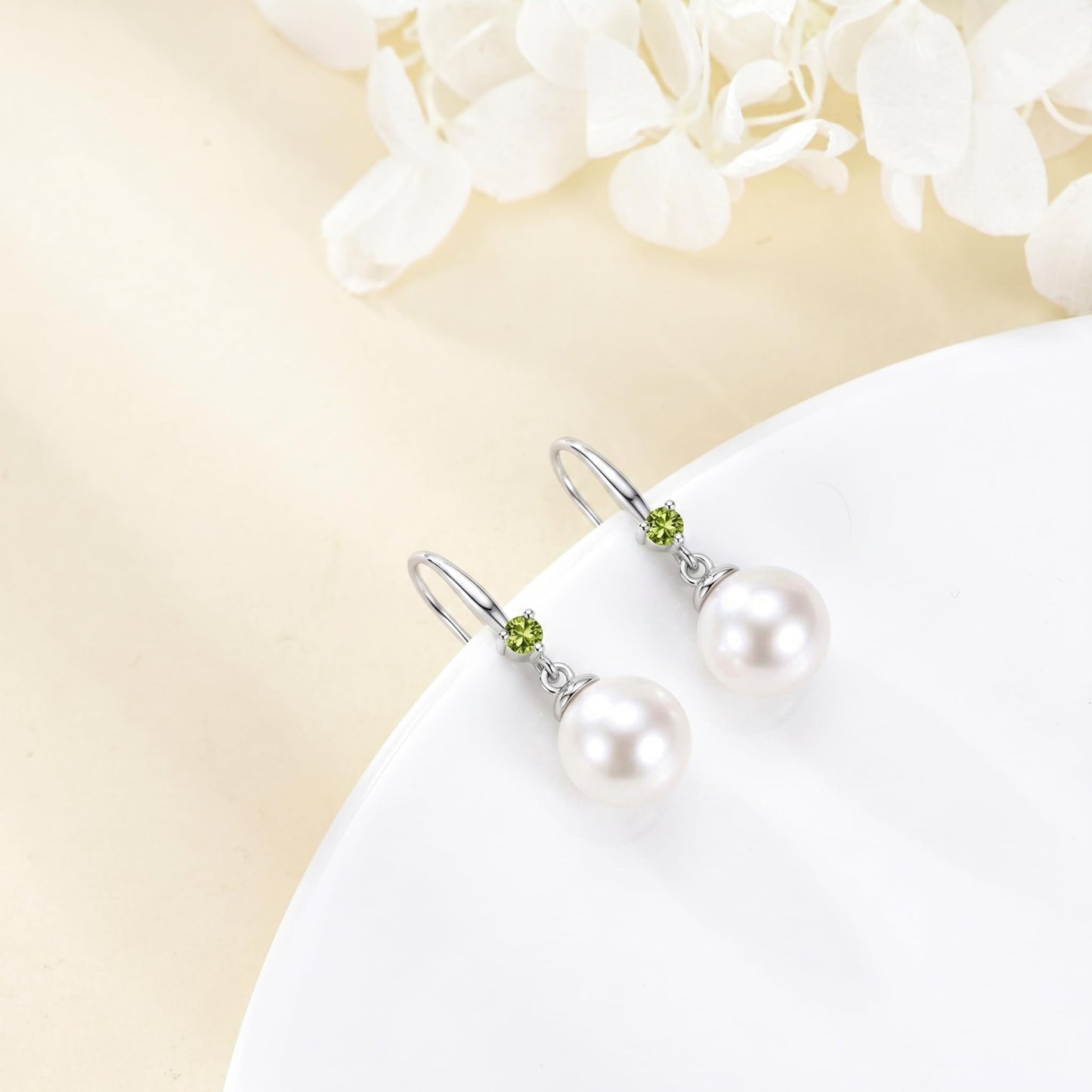 925 Sterling Silver Pearl Leverback Earrings Dangle Drop Birthstone Jewelry Gifts for Women (White Pearl-August)