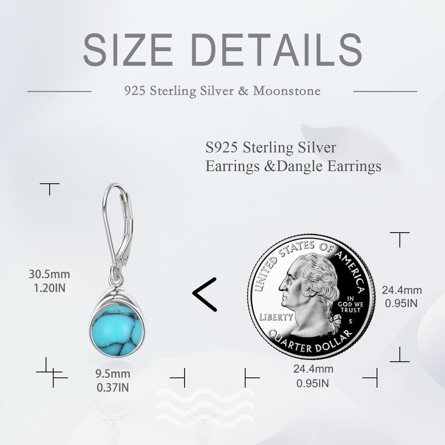 POPLYKE Turquoise Sterling Silver Round Turquoise Leverback Dangle Earrings
