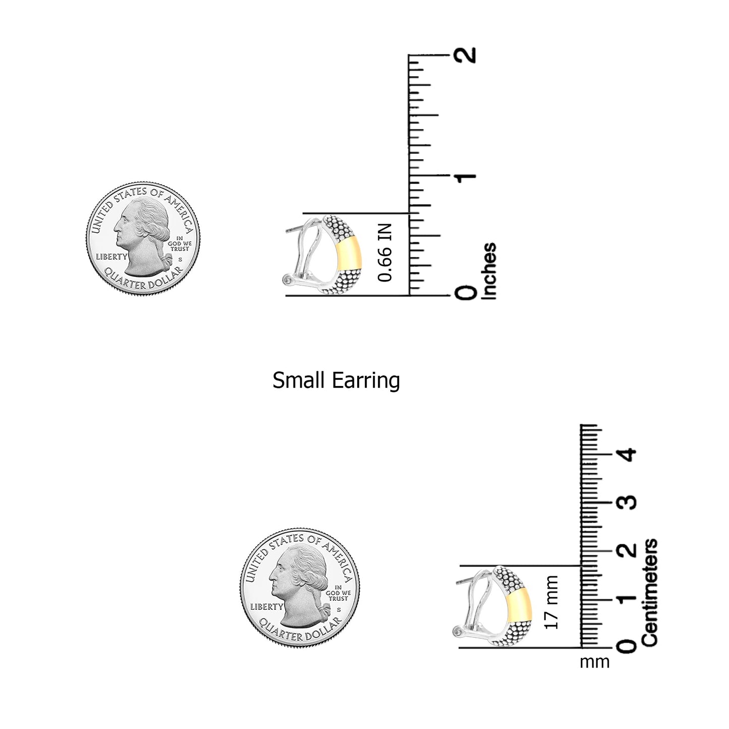 LeCalla 925 Sterling Silver Omega Back Earrings Jewelry Two-Tone Antique 14K Gold-Plated Bar Caviar Omega Back Large Stud Earrings for Women 17 MM