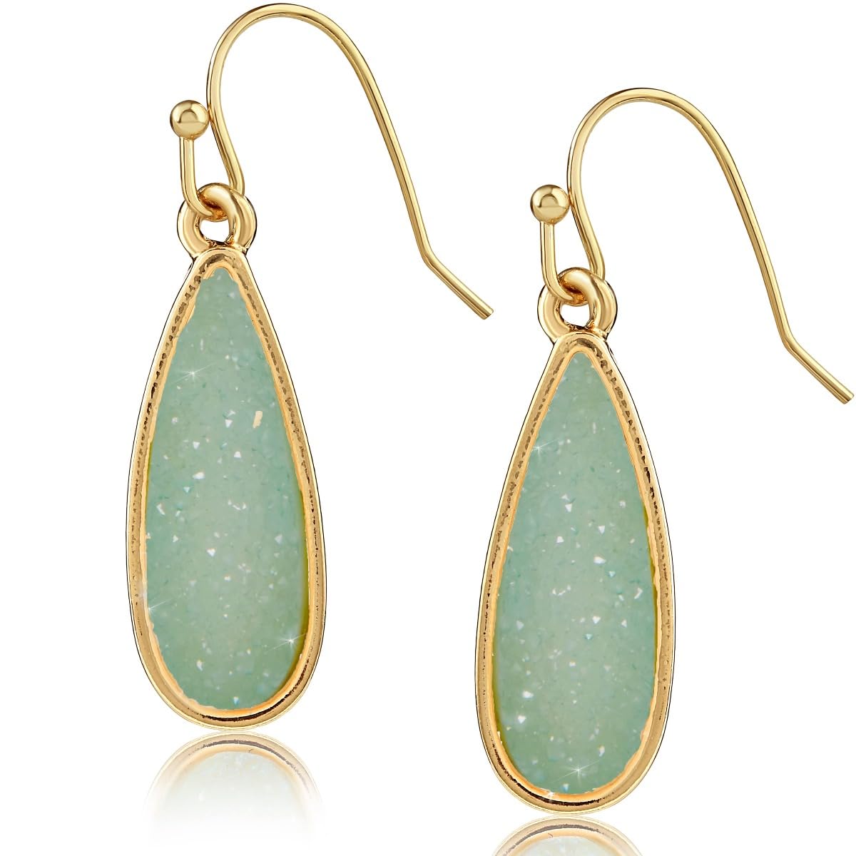 Mint Green Earrings for Women Dangling - Simulated Aqua Green Dangle Earrings for Women, Teardrop Simulated Druzy Boho Drops, Sparkly Dangling Dangly Tear Drop Jewelry, Bohemian Long Elegant Dangles