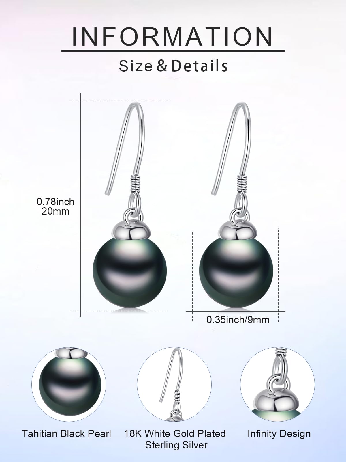 Tahitian Black Pearl Earrings 18K White Gold Plated 925 Sterling Silver Earrings AAA+ Handpicked Pearl Jewelry Gifts Drop Dangle Earrings for Wife Women Wedding Anniversary Birthday