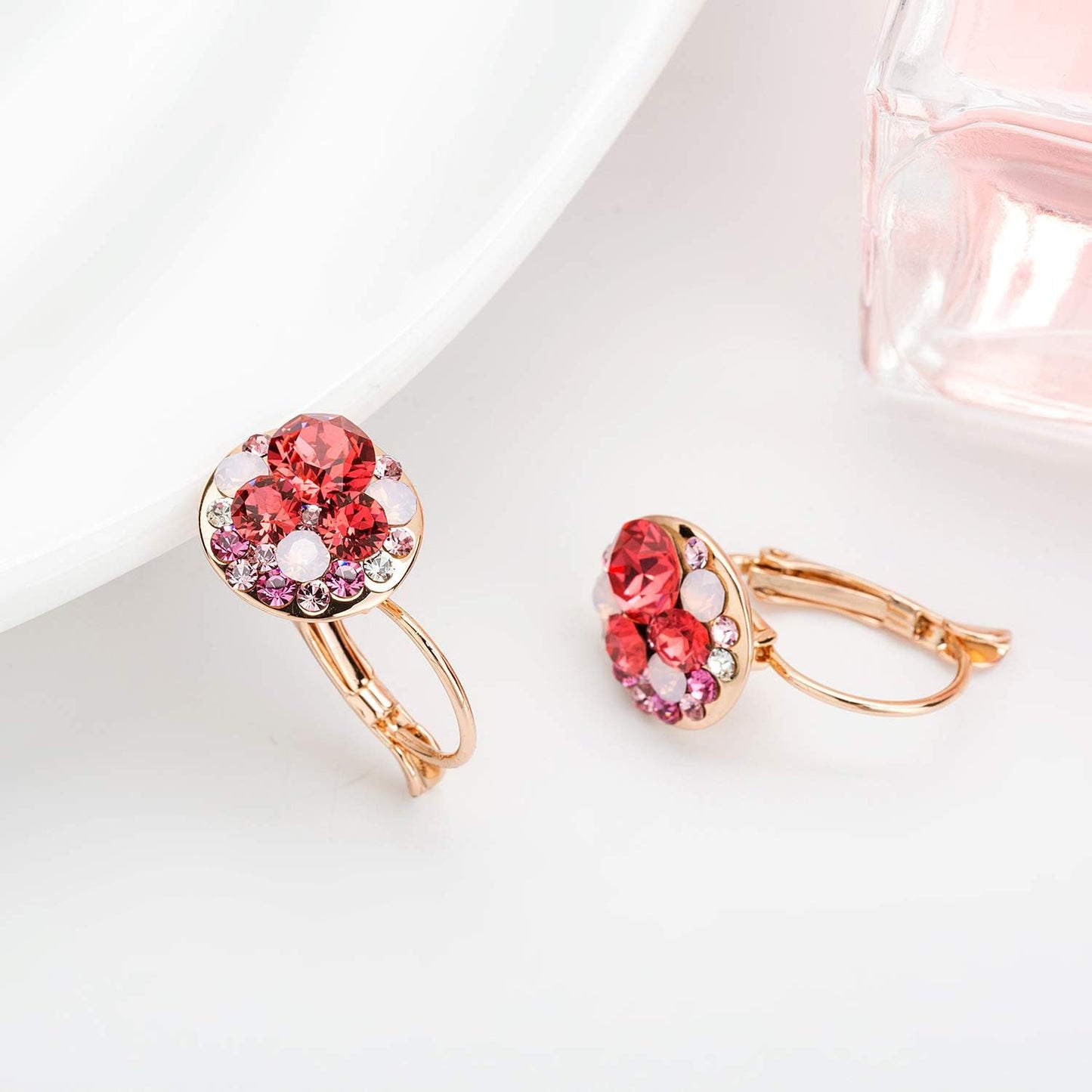 Multicolored Austrian Crystal Drop Earrings for Women 14K Gold Plated Hypoallergenic Leverback Dangle Earrings