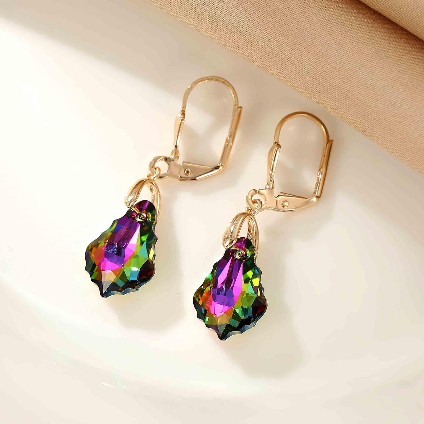 Austrian Crystal Baroque Drop Leverback Earrings for Women Fashion 14K Gold Plated Hypoallergenic Jewelry (Vitrail Medium)