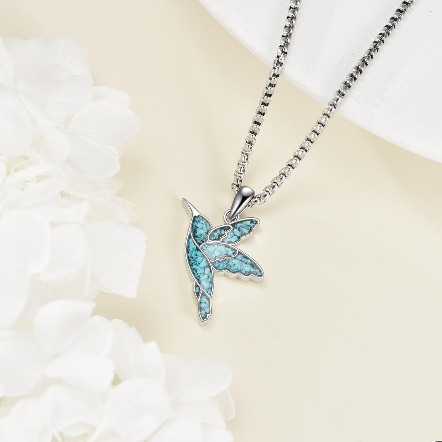 HKPATOP Hummingbird Necklace 925 Sterling Silver Turquoise Hummingbird Pendant Turquoise Necklace Animal Jewelry for Women