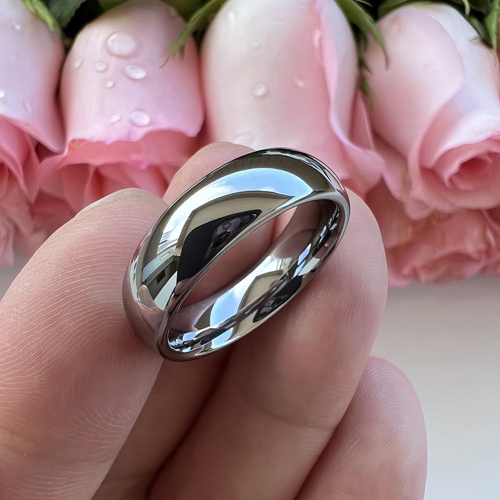 TUTISS 6mm Tungsten Rings for Men Women Engagement Wedding Bands Domed Polished Comfort Fit Size 12