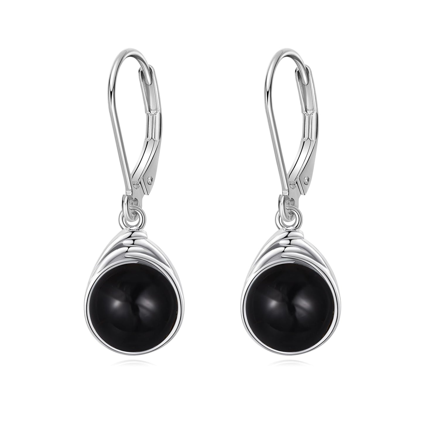 POPLYKE Black Agate Earrings for Women Sterling Silver Round Black Agate Leverback Earrings Dangle Earrings Jewelry Gifts Christmas Birthday