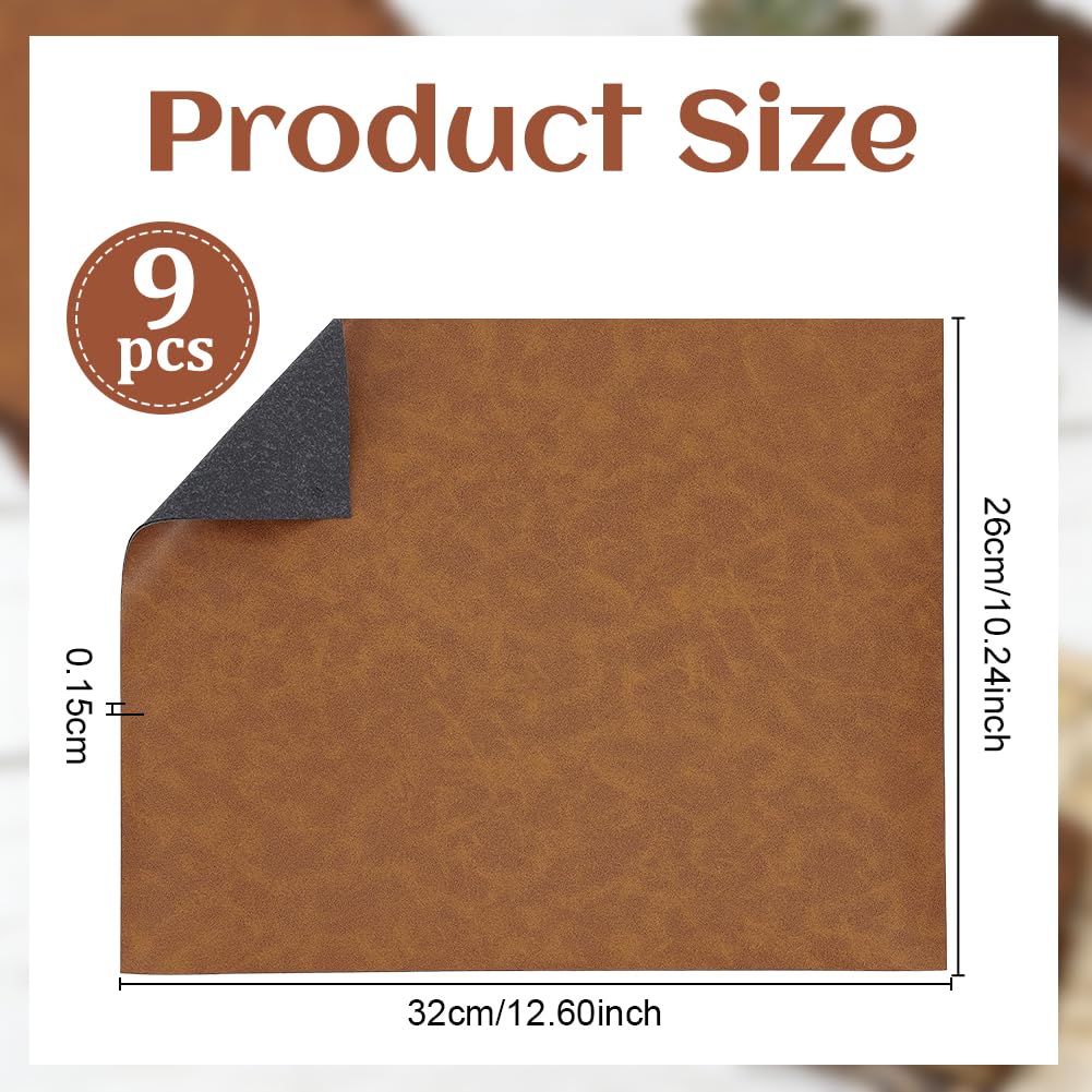 OLYCRAFT 9Pcs 10.2x12.6 Inch Peru Brown Faux Leather Sheets Large Size Laserable Leatherette Sheets Laser Engraving PU Leather Blanks Leatherette Iron on Hat Patches for DIY Hat Patches Keychain