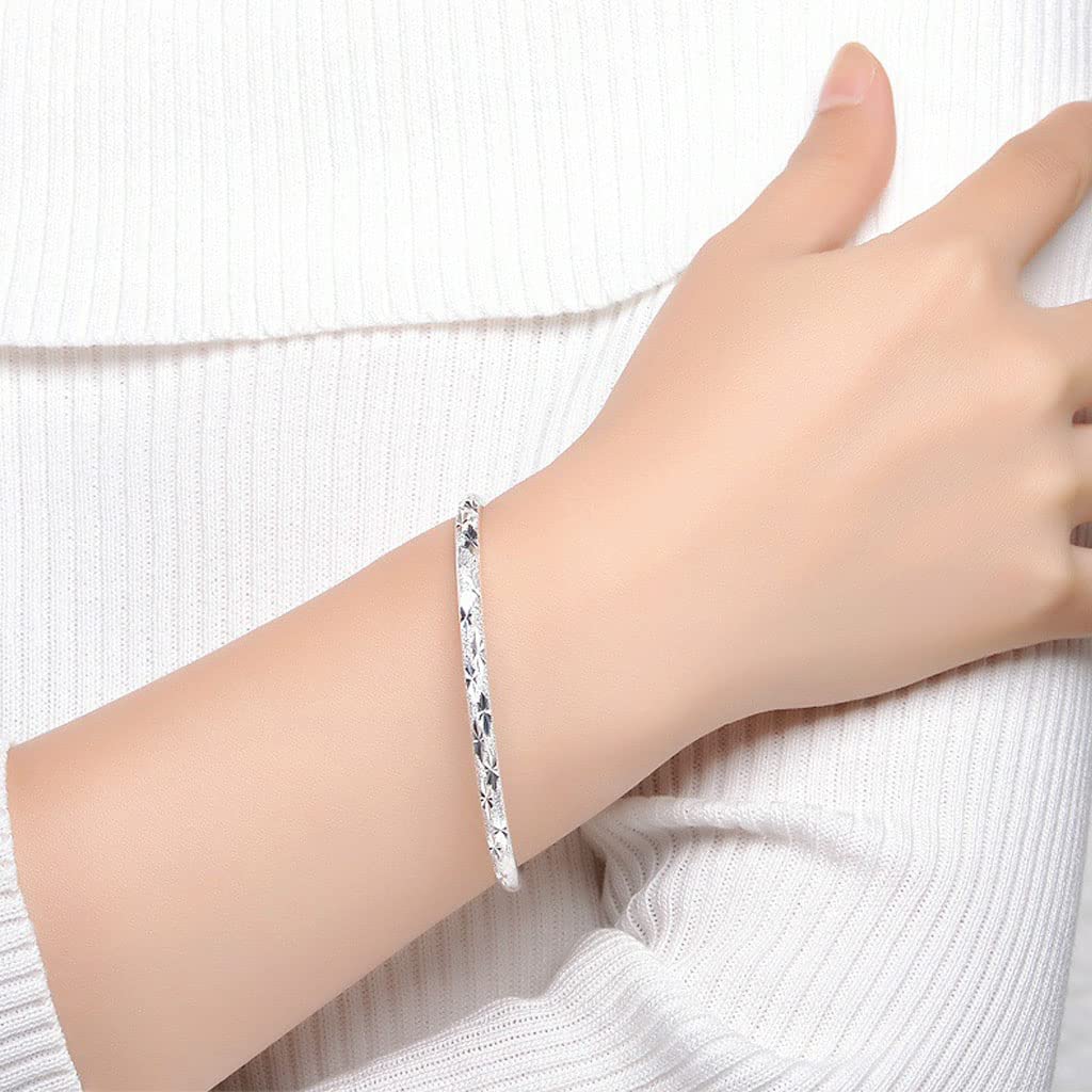 Sterling Silver Bangle Bracelets for Women, Handmade Bracelet for Women, Birthday Gifts for Women, Mom Gifts (Silver-5)
