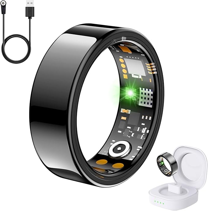 Health Tracker Ring, Smart Health Ring for Women Men with Heart Rate, Blood Oxygen, Sleep Monitor, Steps,Calories, No Subscription Fee, IP68 Waterproof Smart Ring for iPhone & Android (Black, 14#)