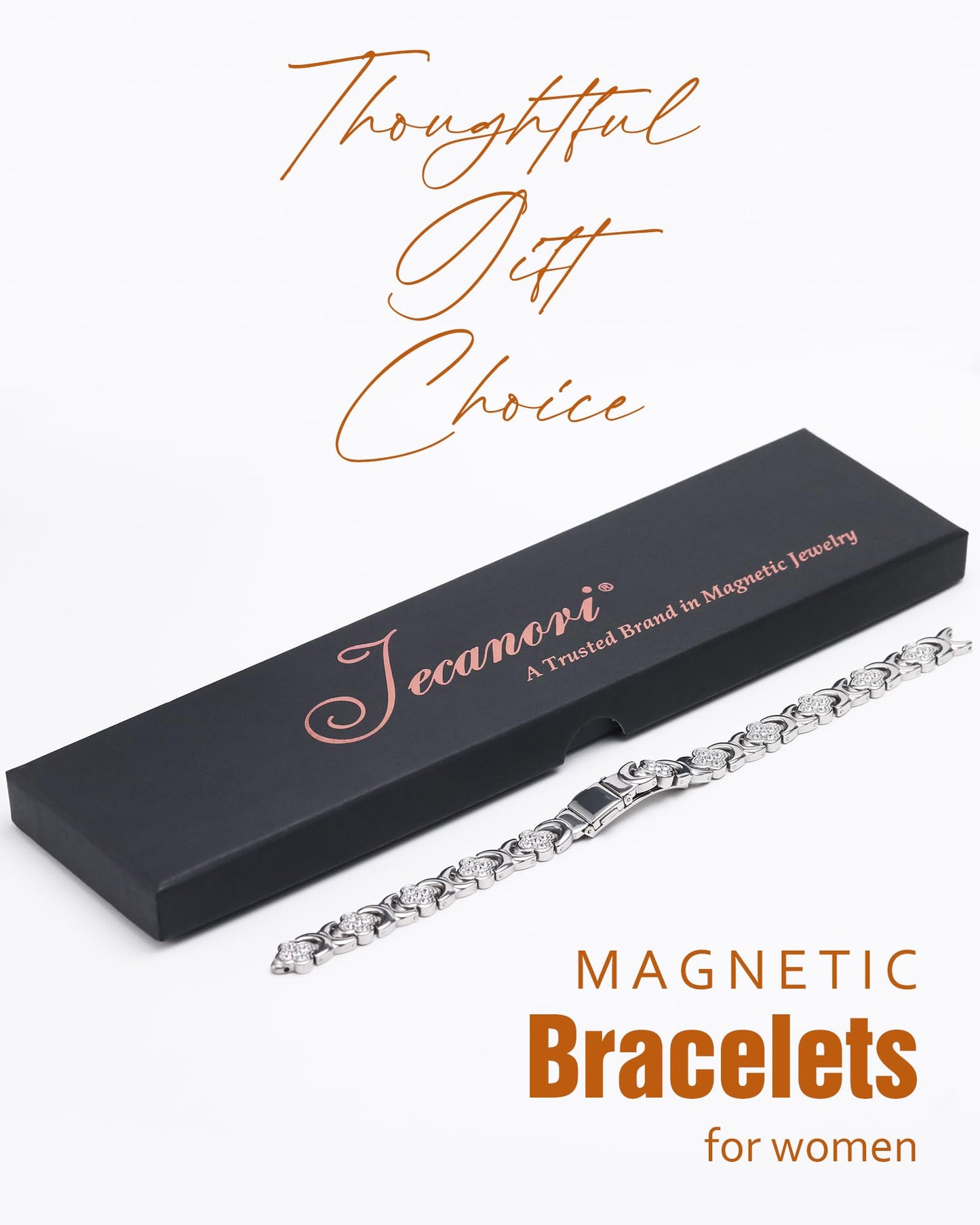 Jecanori Magnetic Bracelets for Women with Upgraded 3800 Gauss Magnets, Four-Leaf Clover Stainless Steel Bracelets for Women, Jewelry Gifts