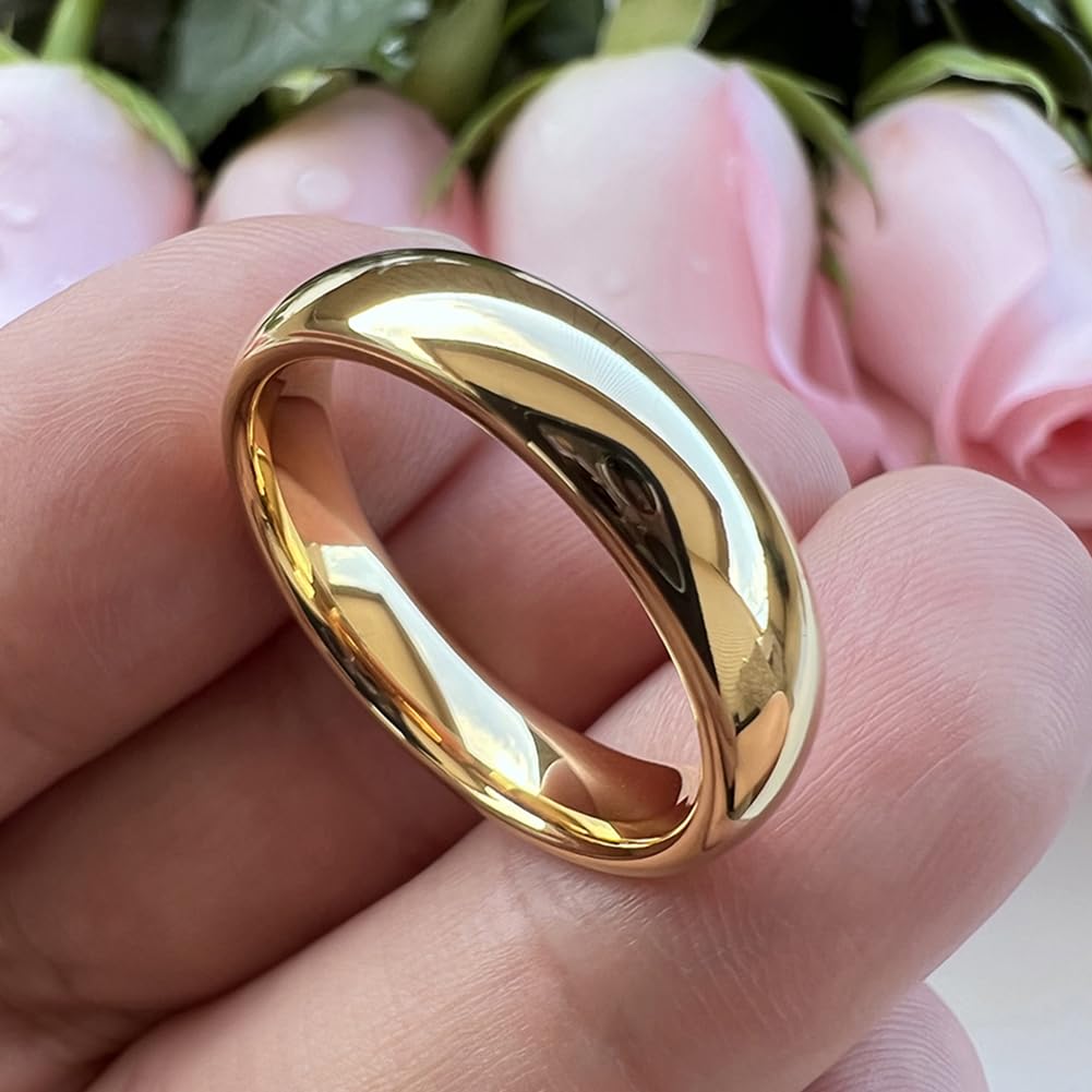 TUTISS 5mm Gold Tungsten Rings for Men Women Engagement Wedding Bands Domed Polished Comfort Fit Size 13