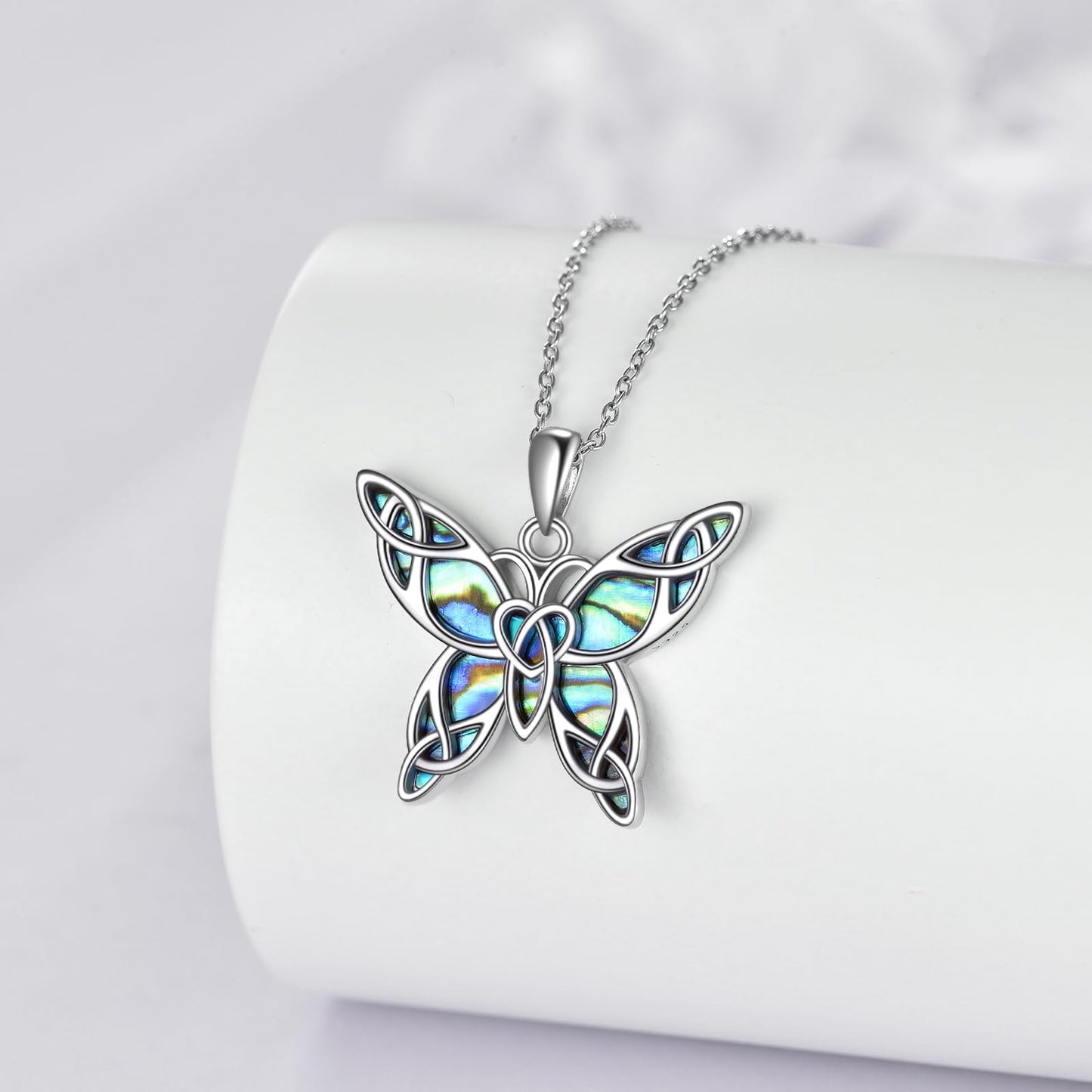 KQF Butterfly Necklace for Women Sterling Silver Abalone Shell Celtic Butterfly Pendant Necklace Jewelry Gifts for Women