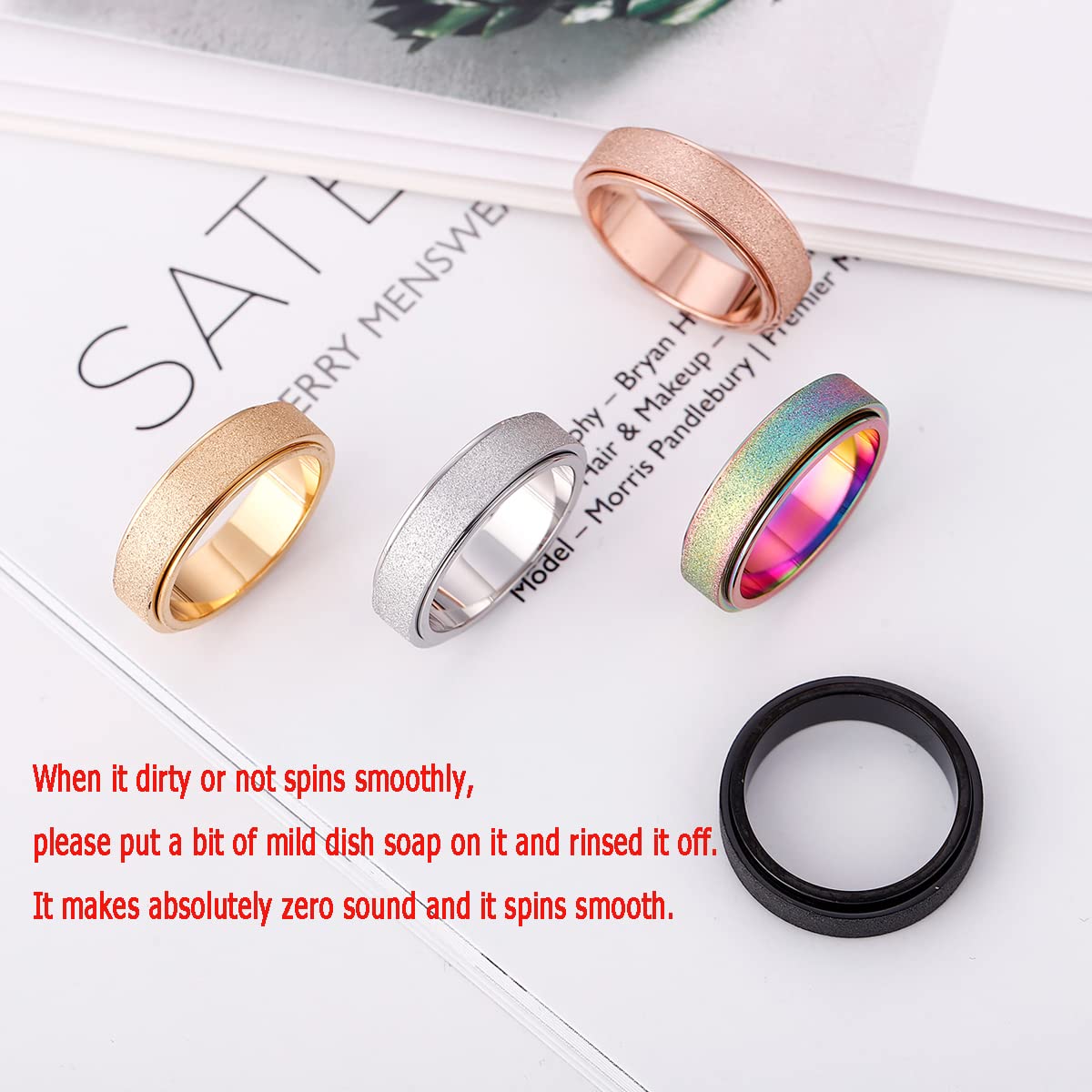 Titanium Stainless Steel Anxiety Ring for Women Men Fidget Spinner Ring Size 10 Width 6MM Black Sand Blasted Finish