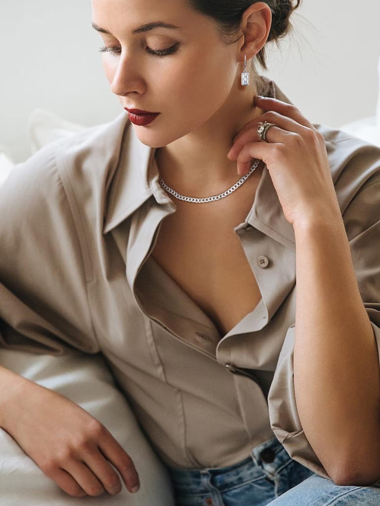 Bestyle Silver Solitaire Diamond Drop Earrings | Hypoallergenic Silver Huggie Hoop Earrings | Sparkle April Birthstone Earrings For Women | White CZ Huggie Earrings for Wedding Bridemaid