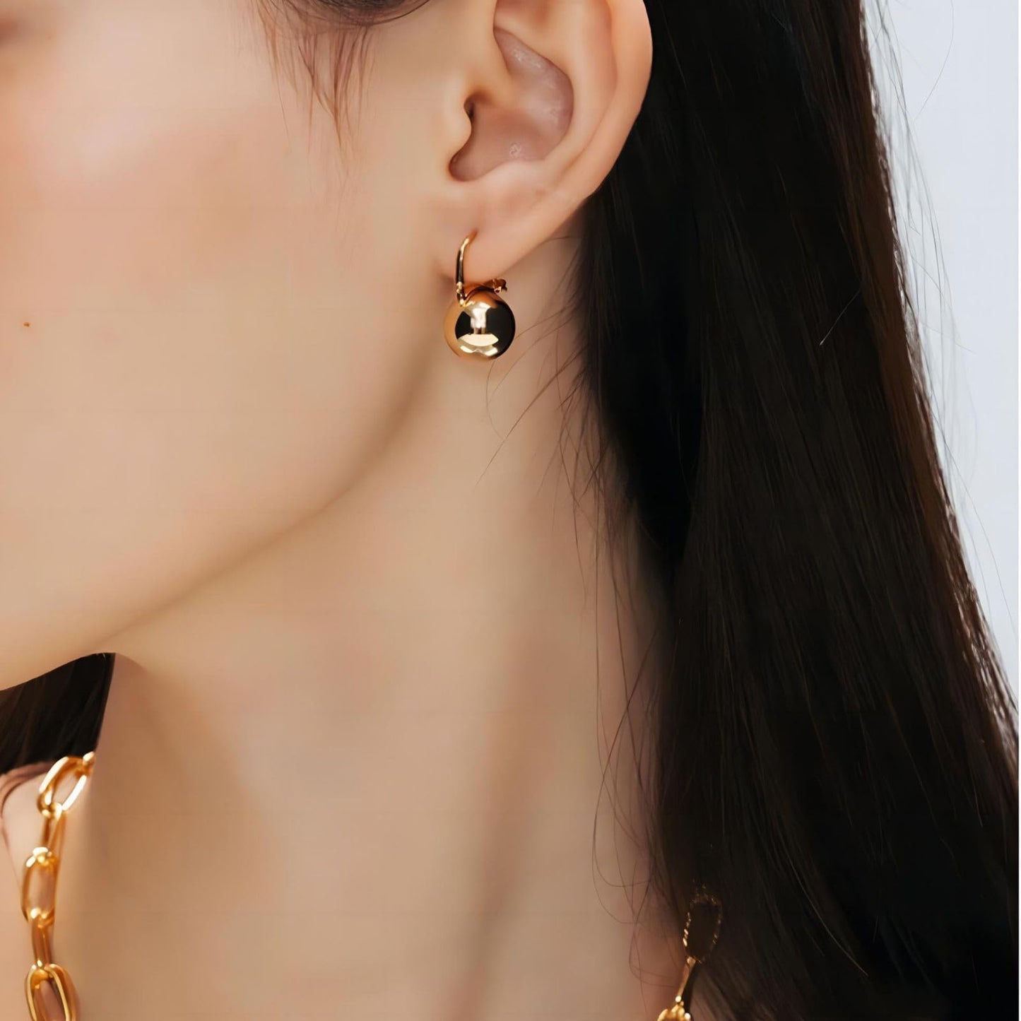 OwMell Elegant 925 Sterling Silver Pearl Drop Earrings Dangle Stud Gold Plated Earrings for Women Large Size 12mm - Gold Plated