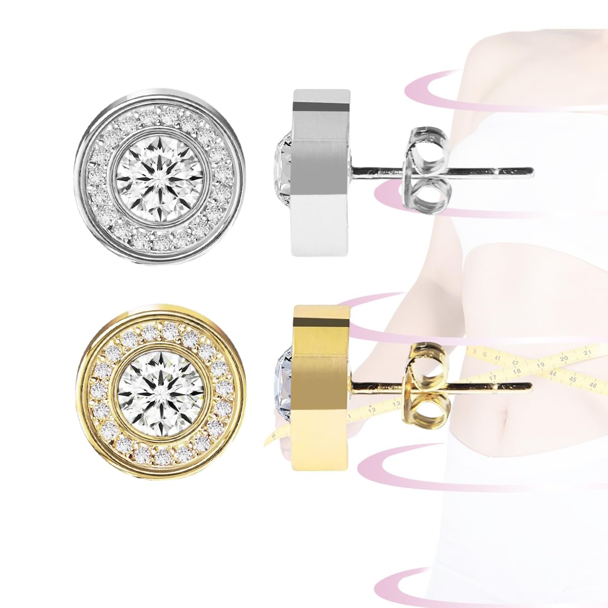 Lymphvity Therapy Earrings for Women, Lymphatic Halolux Lymphvity Germanium Earrings Acupuncture Lymph Detox Earring Drainage Jewelry 18 K Gold Plated Stud Rhinestone Gift Silver Gold