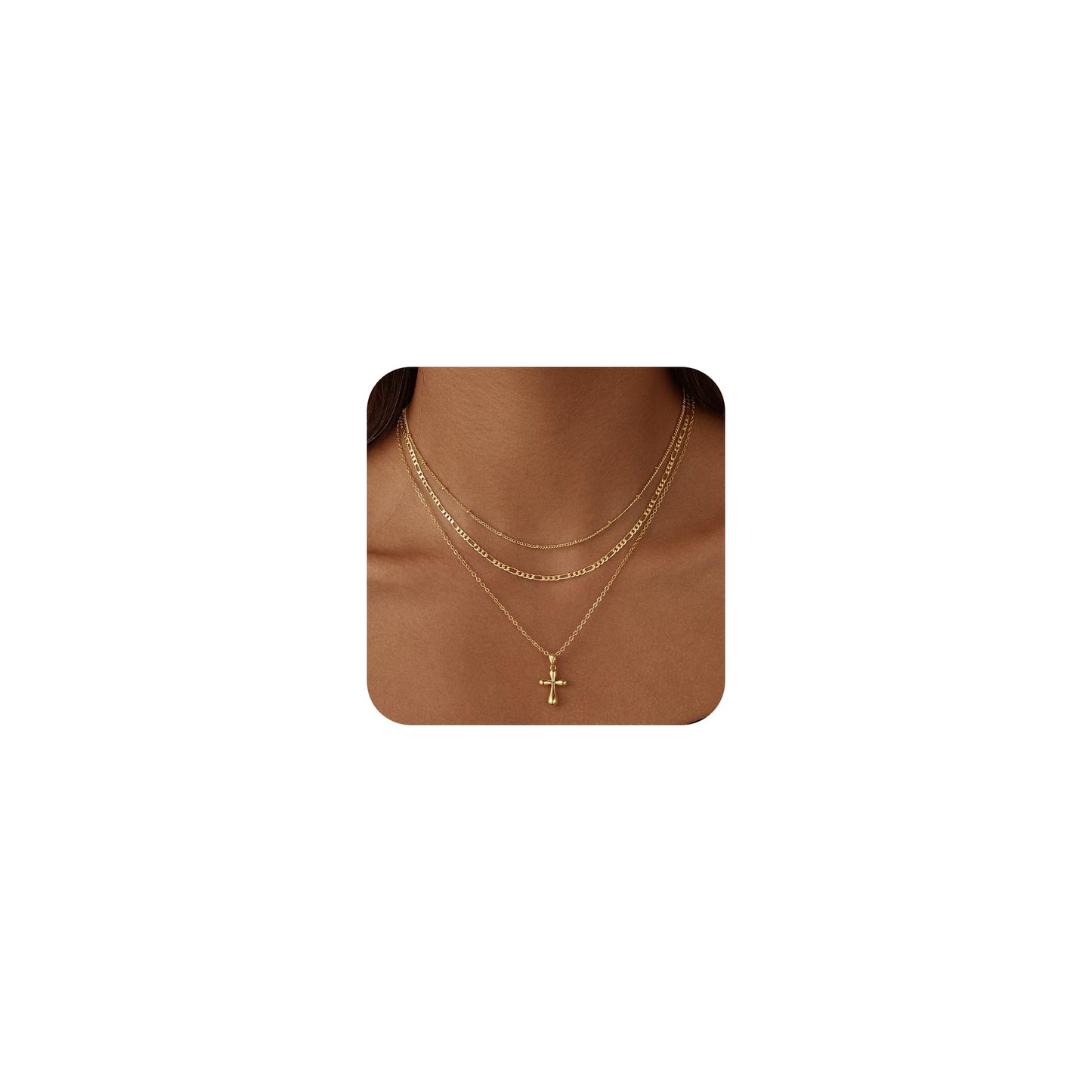 Nancomy Layered Gold Cross Necklaces for Women, Stack Stackable 14K Gold Plated Pendant Necklace Set Dainty Choker Layering Necklaces for Women Faith Jewelry Religious Gift
