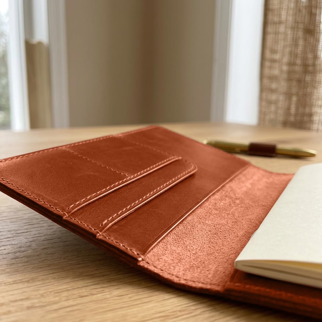 TORAKIP Leather Notebook Cover A5 – Refillable Journal Cover with Card Pockets & Pen Holder, Fits 5.8" x 8.3" Notebooks, Leather Planner Organizer for Work & Travel (Paper Not Included), Warm Brown