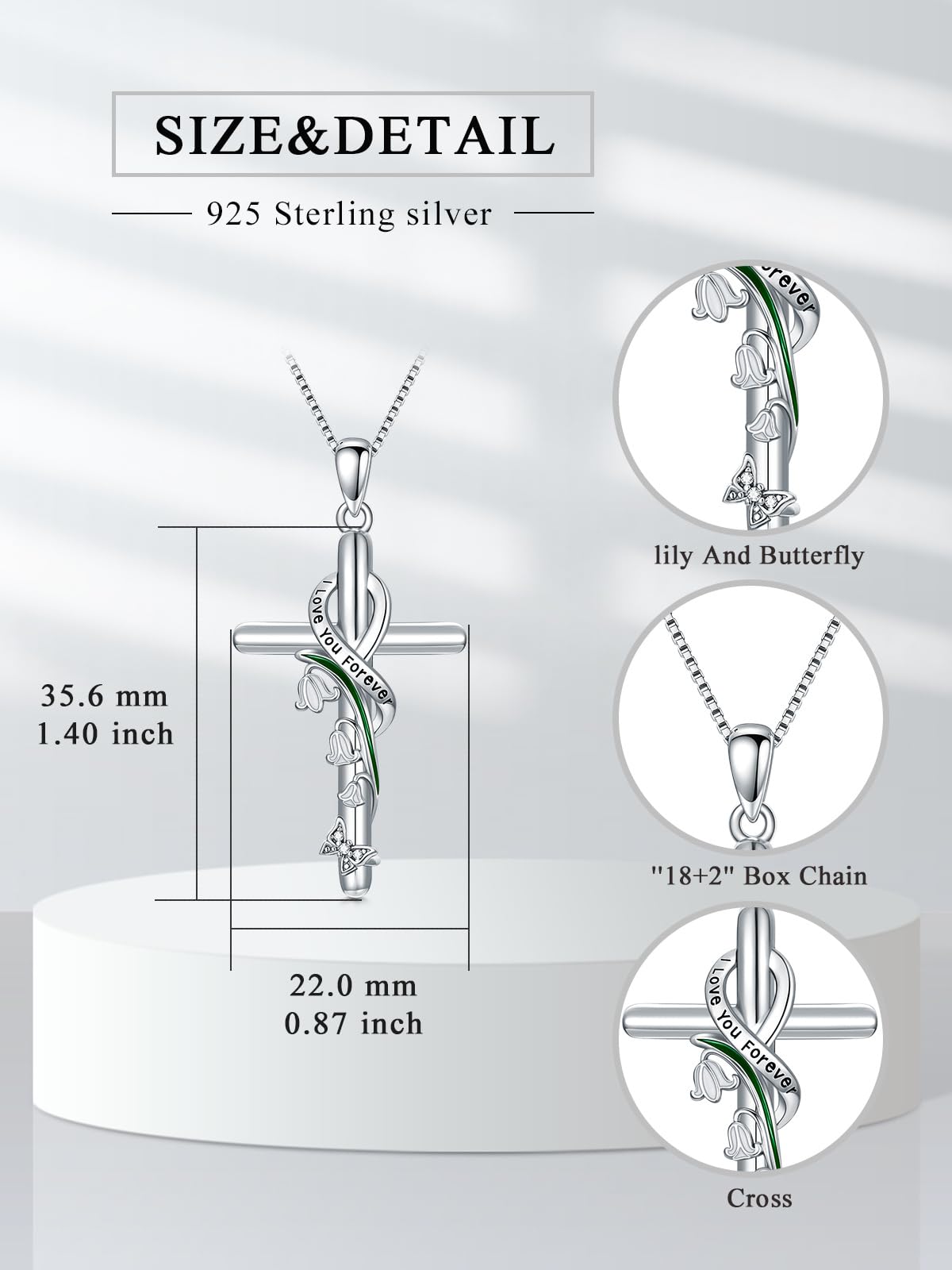 Flpruy Lily of the Valley Necklace 925 Sterling Silver May Cross Pendant Neckalce Lily of the Valley Jewelry Birth Month Flower Gifts for Women Her Mom