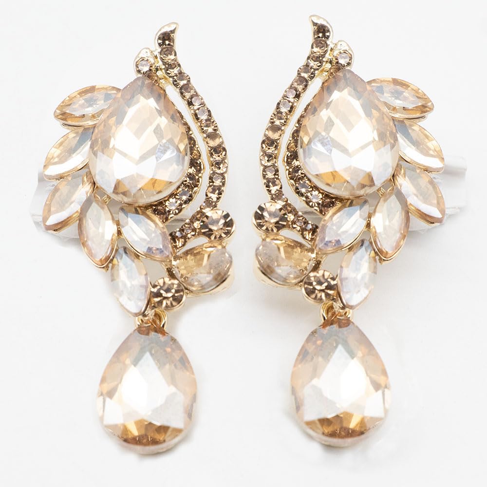 Qlavoca Elegant Crystal Jewelry Set for Women Teardrop Pandent Neccklace Rhinestone Satement Necklace and Dangle Earrings for Bridal Evening (Champagne)