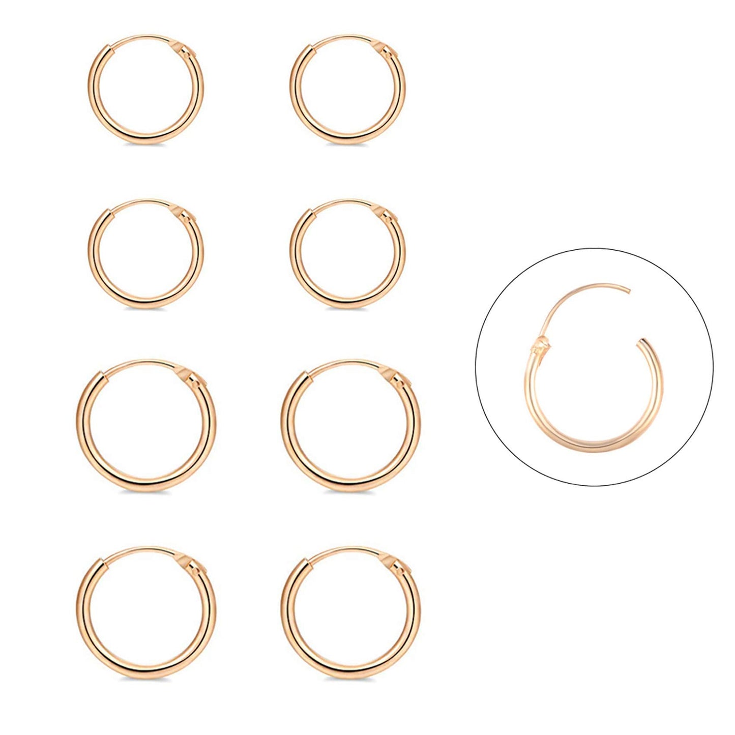 EPIRPRA Silver Hoop Earrings- Cartilage Earring Small Hoop Earrings for Women Men,4 Pairs of Hypoallergenic 925 Sterling Silver Tragus Earrings(Gold,8mmx2+10mmx2)